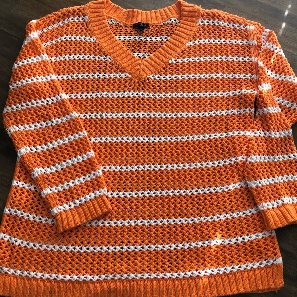 Talbots orange and white Large Petite sweater